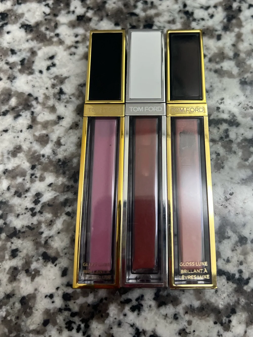 Tom Ford Lip Gloss Trio — Pink, Red, Coral-Orange